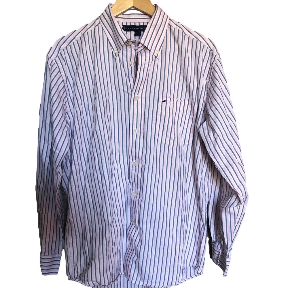 Tommy Hilfiger Striped Cotton Oxford Coastal Button Down Shirt Medium